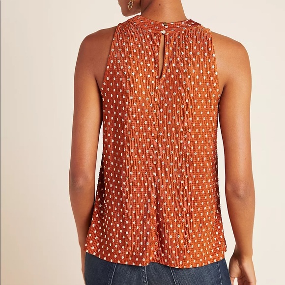 NWT Anthropologie Lennox Halter Top Copper and Gold Polka Dot Sz S - Picture 2 of 16